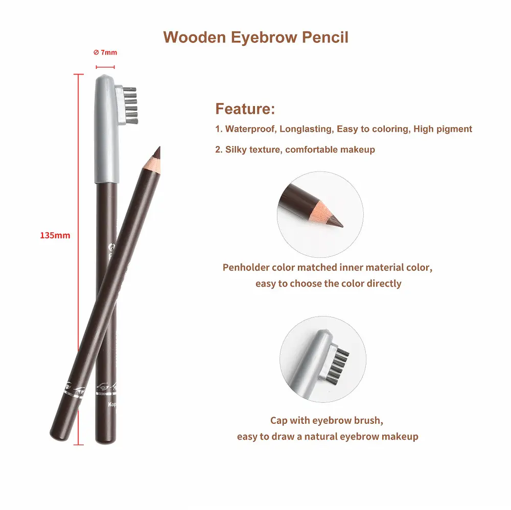 Creamy Waterproof Long-lasting Wooden Brow Pencil with Brush YCP22027