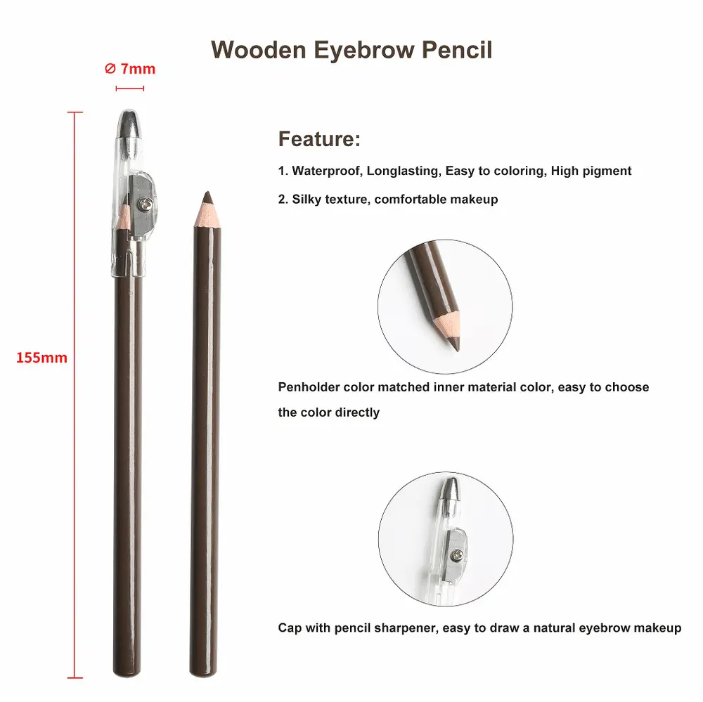 Creamy Waterproof Long-lasting Wooden Brow Pencil with Sharpener YCP22038