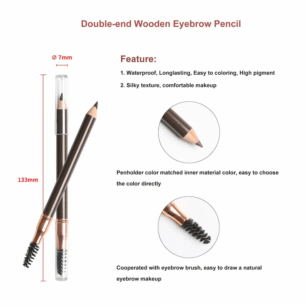 Creamy Waterproof Long-lasting Eyebrow Pencil Dual End Wooden Brow Pencil with Brush YCP22039