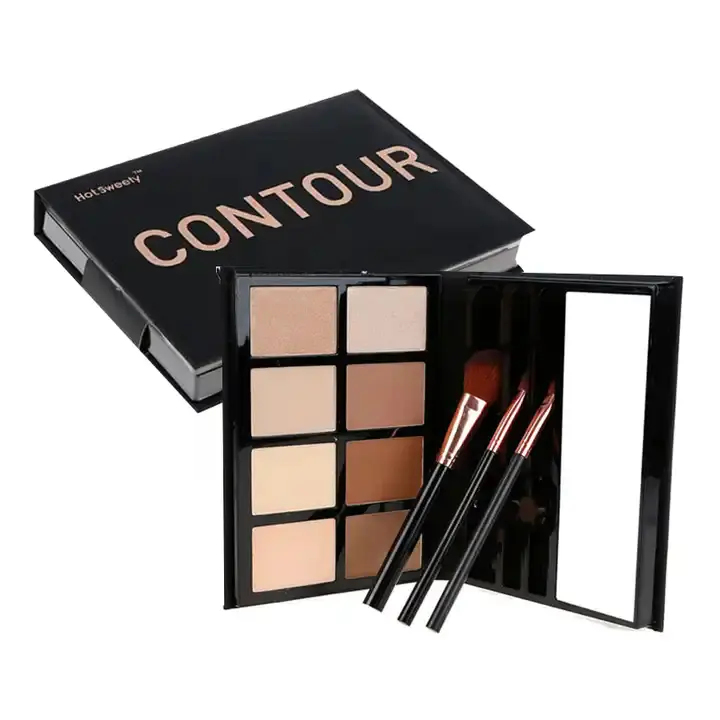 Private Label Highlighter Makeup Contour Palette with brush and mirror