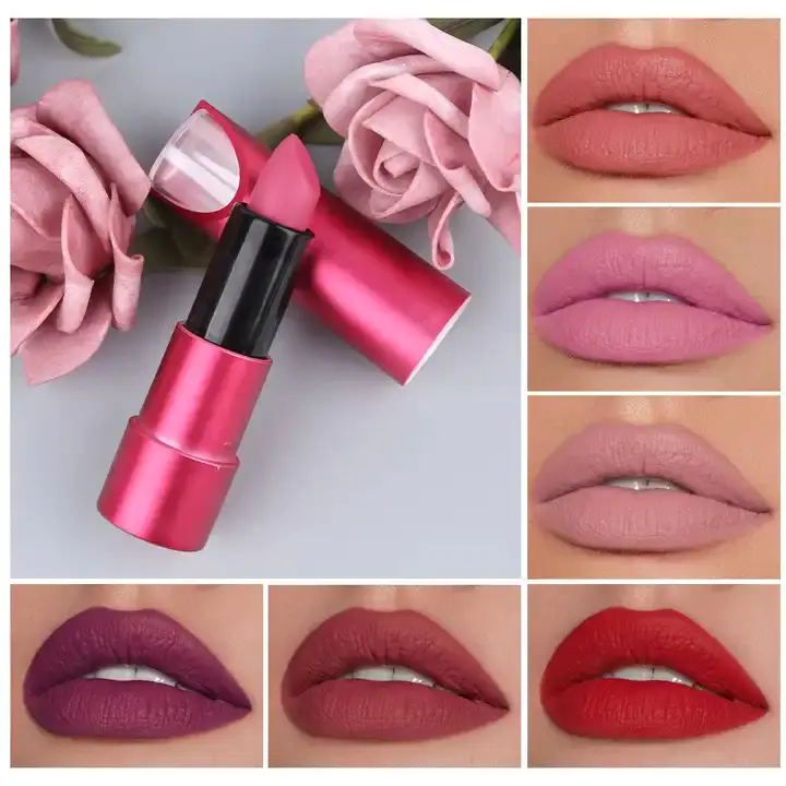 New Metallic Pink round Tube Cosmetics Lipstics velvet Lipstick1