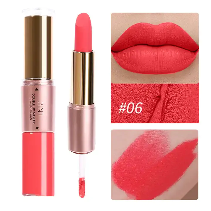 Cosmetic Double End Makeup Waterproof Lip Gloss with lipstick set