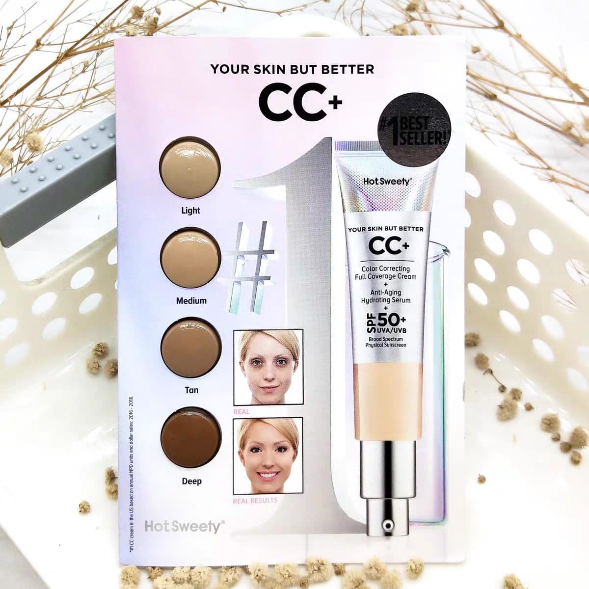 CC+ Cream - Natural Full Coverage Foundation With SPF 50+, Color Corrector & Anti-Aging Hydrating Serum, Hyaluronic Acid + Peptides, Lightweight Up To 24H Wear, All Skin Types- 1.08 fl oz